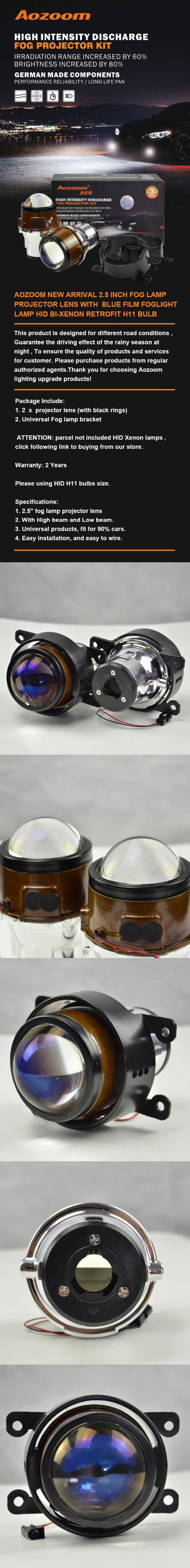 1 10 - Aozoom 2.5 Inch Fog Lamp Hi/Low Beams Bi Xenon Hid Projector | Using H11 Bulb